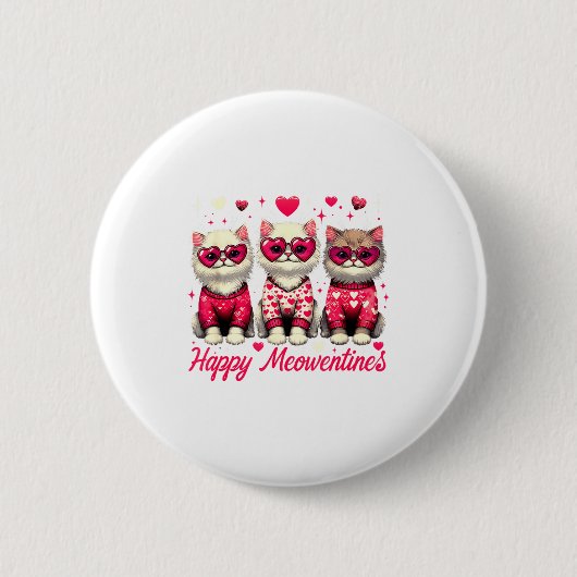 Happy Meowentines Cute Valentine Cats Love Funny C Button (Vorderseite)
