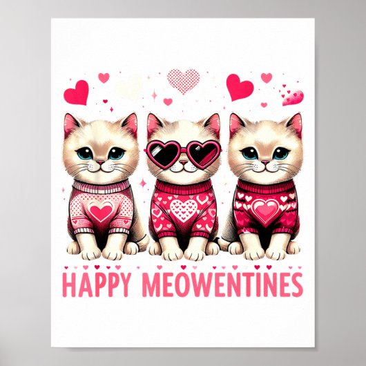 Happy Meowentines Cute Valentine Cats Love Funny M Poster (Vorne)