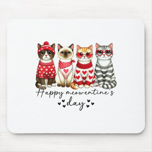Happy Meowentine's Day Cute Valentines Funny Cat S Mousepad (Vorne)