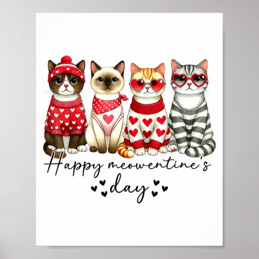Happy Meowentine's Day Cute Valentines Funny Cat S Poster (Vorne)