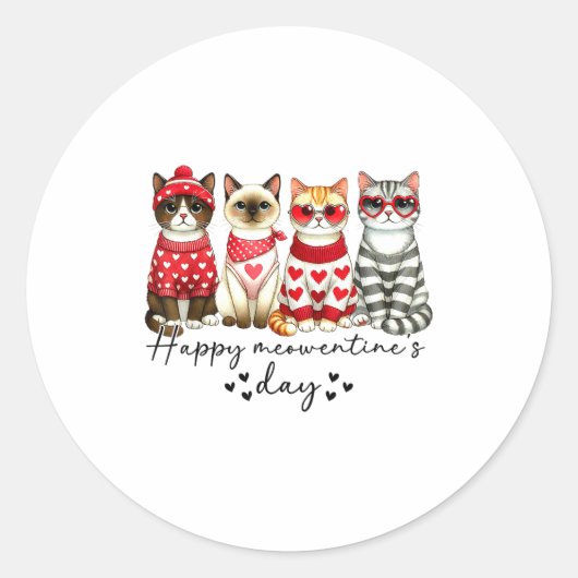 Happy Meowentine's Day Cute Valentines Funny Cat S Runder Aufkleber (Vorderseite)