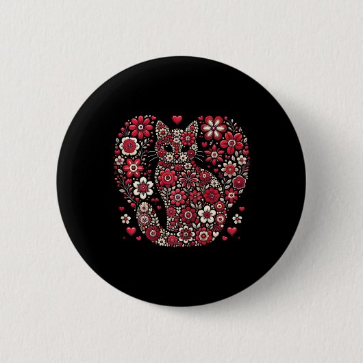Happy Meowentine's Day Floral Katze Valentine Roma Button (Vorderseite)