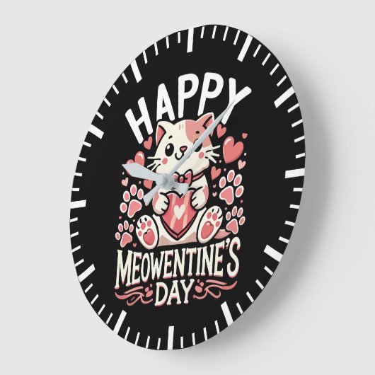 Happy Meowentine's Day - Niedlicher Cat Valentinst Große Wanduhr (Winkel)