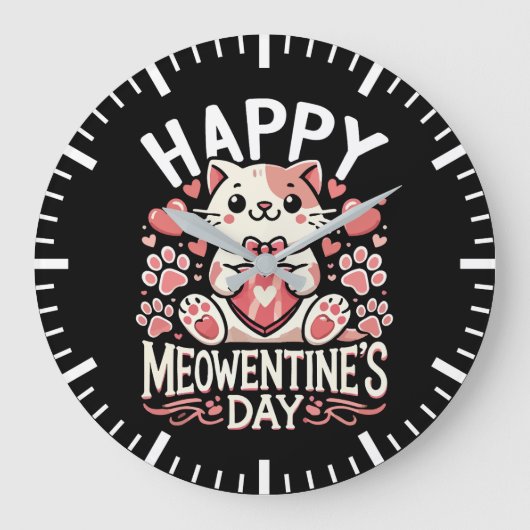 Happy Meowentine's Day - Niedlicher Cat Valentinst Große Wanduhr (Vorderseite)