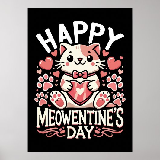 Happy Meowentine's Day - Niedlicher Cat Valentinst Poster (Vorne)