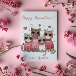 Happy Meowentines Pink Stilvolle Katzen Valentine Feiertagskarte