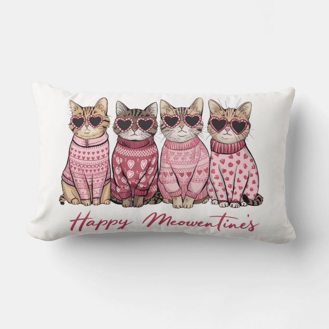 Happy Meowentines Toss Lumbar Pillow Lendenkissen (Vorderseite)