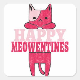 Happy Meowentines   Witziges Valentingeschenk für  Quadratischer Aufkleber