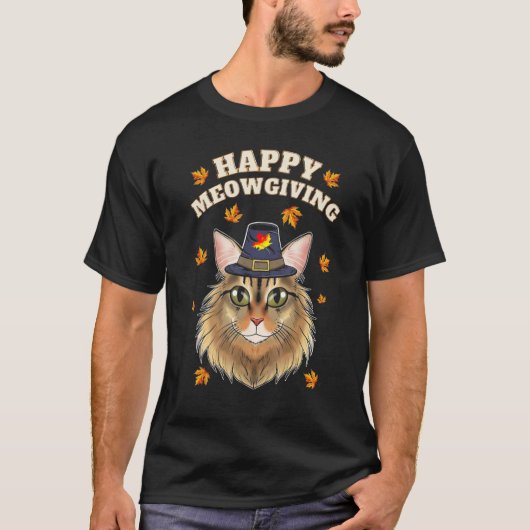 Happy Meowgiving Cats Leaves Turkey Thanksgiving F T-Shirt (Vorderseite)