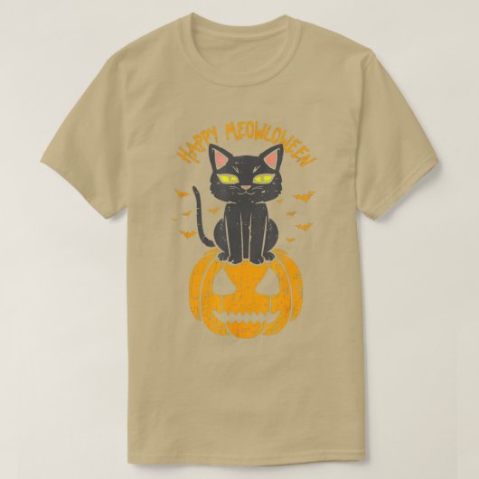 Happy Meowloween Black Cat On Pumpkin Full Moon Ha T-Shirt (Design vorne)