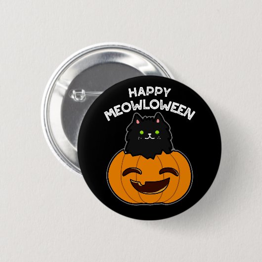 Happy Meowloween Black Cat Pun Dark BG Button (Vorne & Hinten)