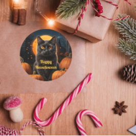 Happy Meowloween Cat Pumpkin Sticker