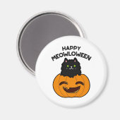 Happy Meowloween Funny Halloween Black Cat Puff Magnet (Vorderseite/Rückseite)