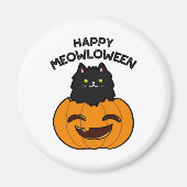 Happy Meowloween Funny Halloween Black Cat Puff Magnet (Vorne)