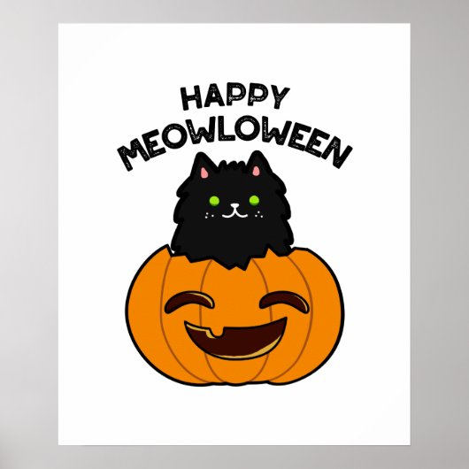 Happy Meowloween Funny Halloween Black Cat Puff Poster (Vorne)