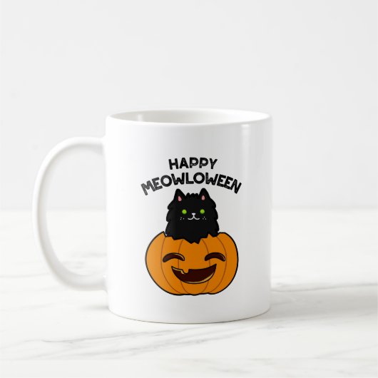 Happy Meowloween Funny Halloween Puff Kaffeetasse (Links)