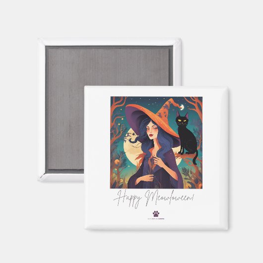 Happy Meowloween! Magnet (Vorderseite/Rückseite)