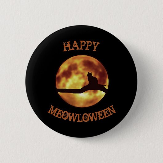 Happy MEOWloween Moon Black Cat Silhouette Pun Button (Vorderseite)