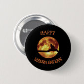 Happy MEOWloween Moon Black Cat Silhouette Pun Button (Vorne & Hinten)