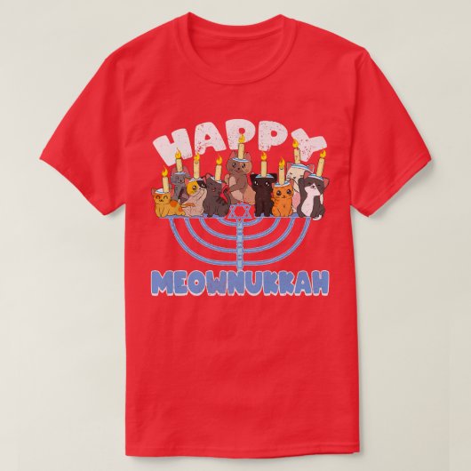 Happy Meownukkah Cats on Menorah für Hanukkah Chan T-Shirt (Design vorne)