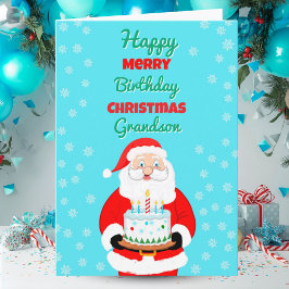 Happy Merry Birthday Weihnachten Santa Grandson Karte