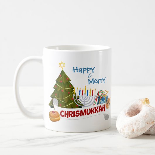 Happy & Merry Chrismukkah Fun Interfaith Holiday Kaffeetasse (Mit Donut)