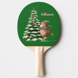 Happy Merry Christmas Monogram Name Tree Bear  Tischtennis Schläger