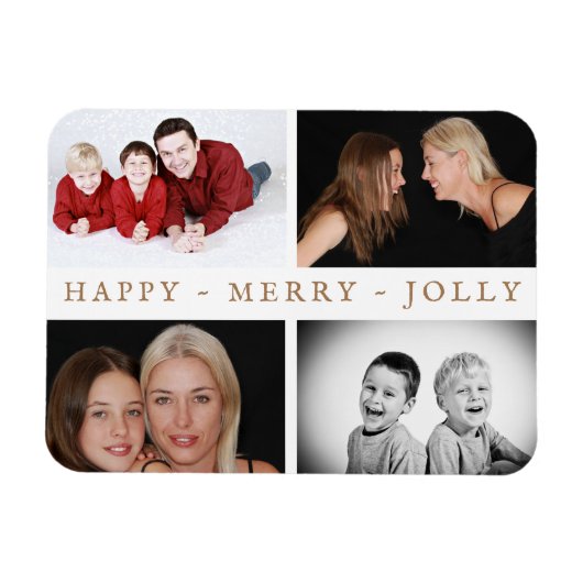 Happy Merry Jolly Family 4 Foto Collage Holiday Magnet (Horizontal)