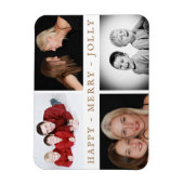 Happy Merry Jolly Family 4 Foto Collage Holiday Magnet (Vertikal)