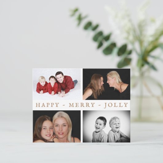 Happy Merry Jolly Family 4 Foto Collage Holiday Postkarte (Stehend Vorderseite)