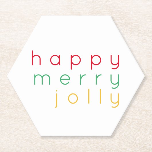 HAPPY MERRY JOLLY Hexagon Paper Untersetzer (Vorderseite)