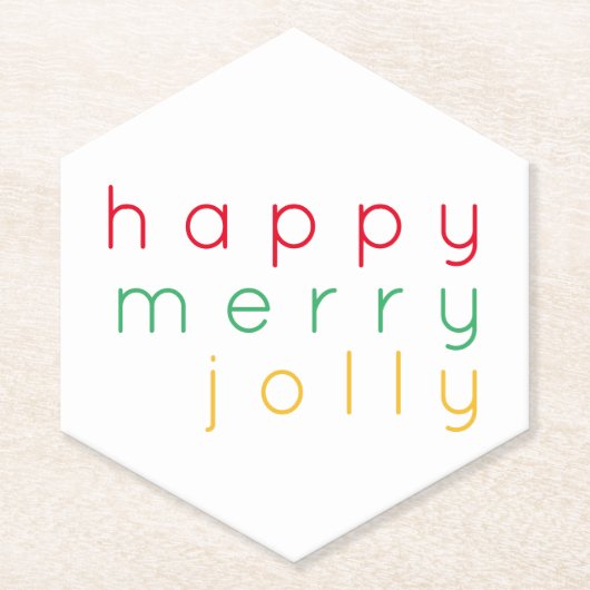 HAPPY MERRY JOLLY Point Hexagon Paper Untersetzer (Vorderseite)