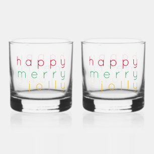 HAPPY MERRY JOLLY Rocks Glasses (2) Whiskyglas