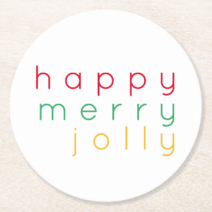 HAPPY MERRY JOLLY Round Paper Untersetzer