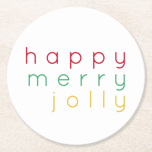 HAPPY MERRY JOLLY Round Paper Untersetzer (Vorderseite)