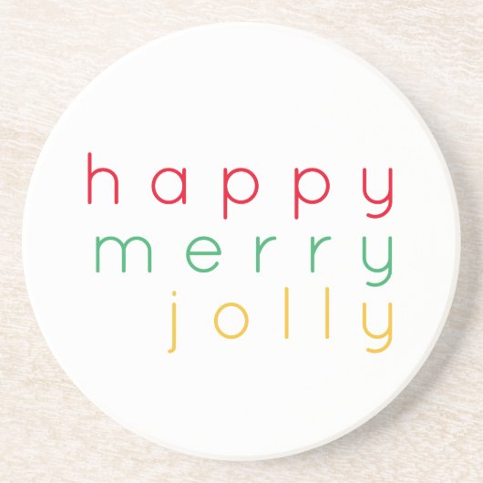 HAPPY MERRY JOLLY Round Sandstone Untersetzer (Vorne)