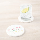 HAPPY MERRY JOLLY Round Sandstone Untersetzer (Seite)