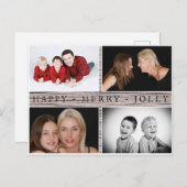 Happy Merry Jolly Rustic Familie 4 Foto Collage Postkarte (Vorne/Hinten)