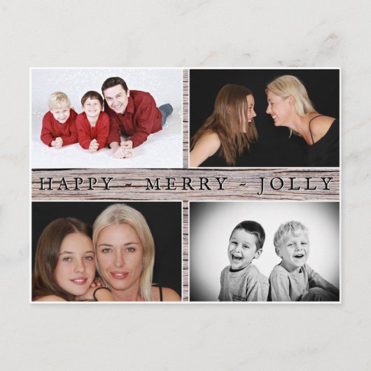 Happy Merry Jolly Rustic Familie 4 Foto Collage Postkarte (Vorderseite)