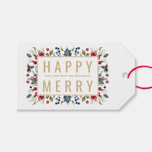 Happy Merry Personalisiert Holiday Gift Tags Geschenkanhänger (Vorderseite (Horizontal))