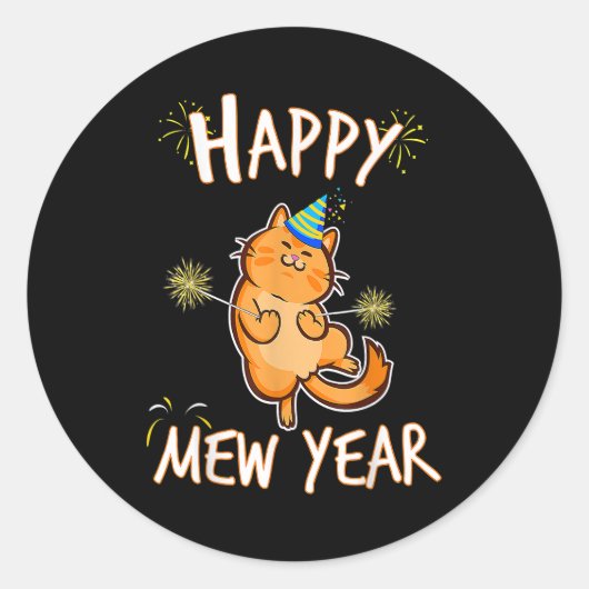 Happy Mew Year 2023 Funny Cat Silvester Party Runder Aufkleber (Vorderseite)