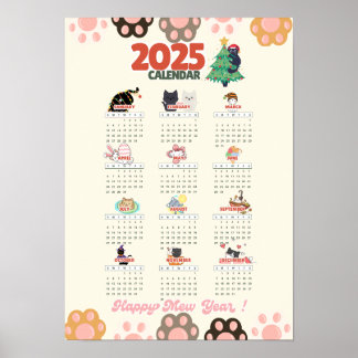 Happy Mew Year 2025 Wand Kalender für Katzenliebha Poster