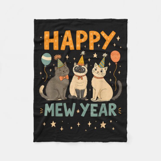 Happy Mew Year Cat Party  Fleecedecke (Vorderseite)
