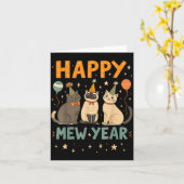Happy Mew Year Cat Party  Karte (Gelbe Blume)
