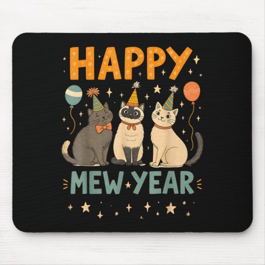 Happy Mew Year Cat Party  Mousepad (Vorne)