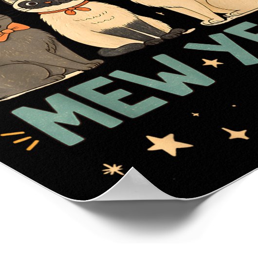Happy Mew Year Cat Party  Poster (Ecke)