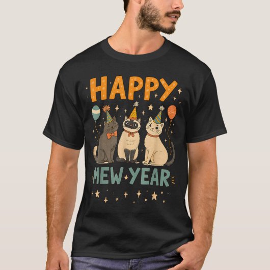 Happy Mew Year Cat Party T-Shirt (Vorderseite)