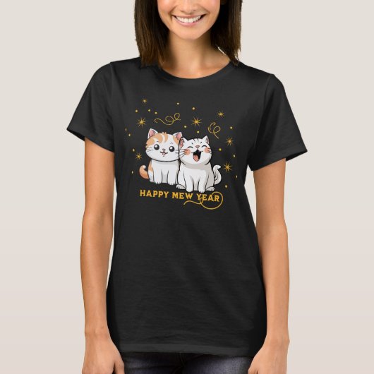 Happy Mew Year Party Cat Puff T-Shirt (Vorderseite)