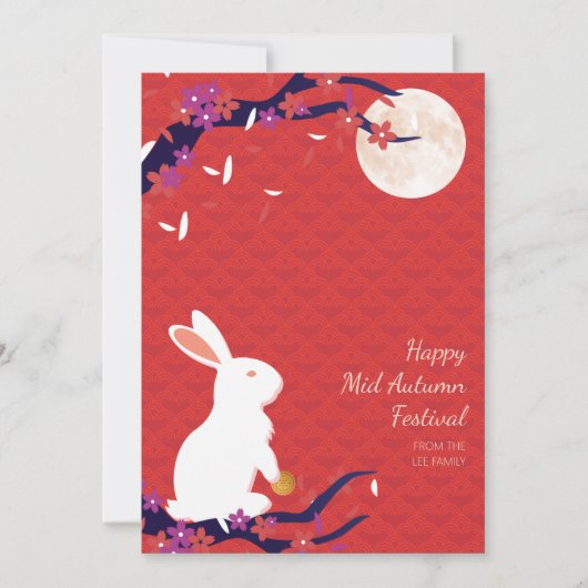 Happy Mid Herbst Festival Rabbit Moon Flat Card Einladung (Vorderseite)