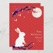 Happy Mid Herbst Festival Rabbit Moon Flat Card Einladung (Vorne/Hinten)